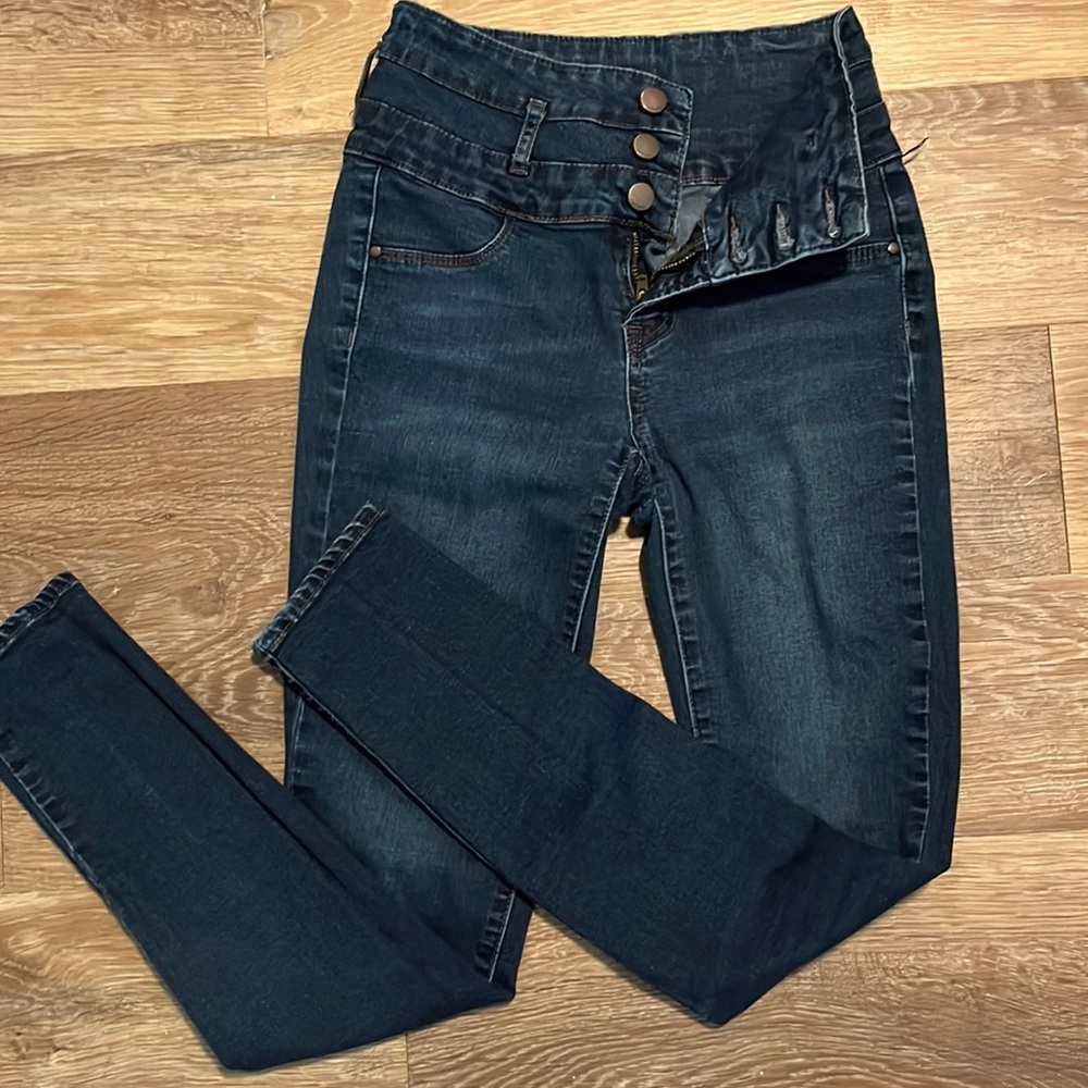 Refuge High Waisted Button Down Skinny Jeans